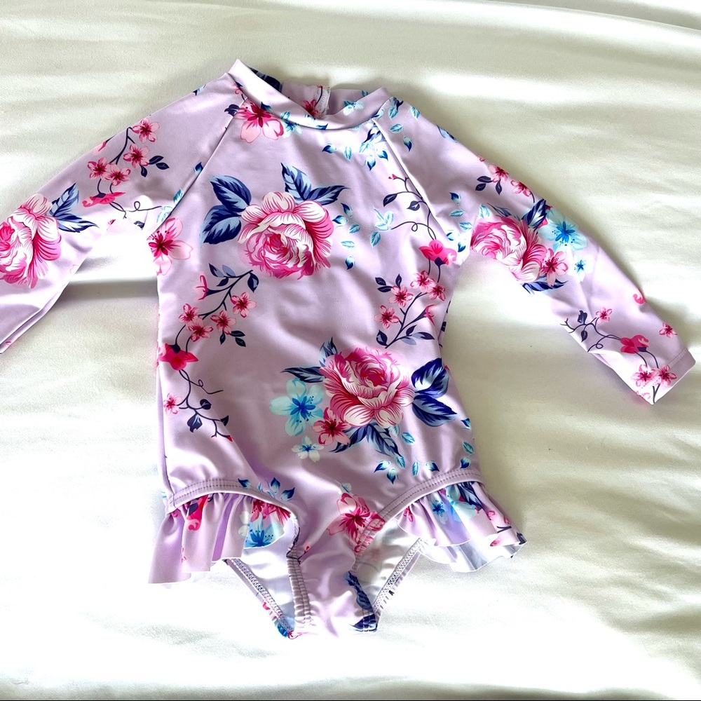 NWOT Toddler Swim One Piece Long Sleeve Rashguard Purple Floral